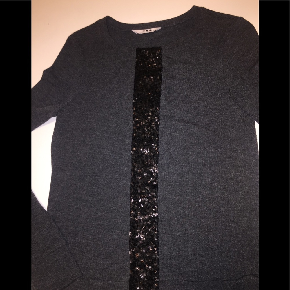 Three Dot heather gray cardigan with sequin stripe