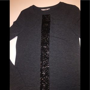 Three Dot heather gray cardigan with sequin stripe
