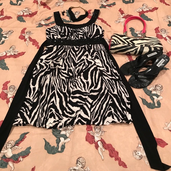 Zebra Print, Bubble Bottom Dress with Sequence - Picture 2 of 5