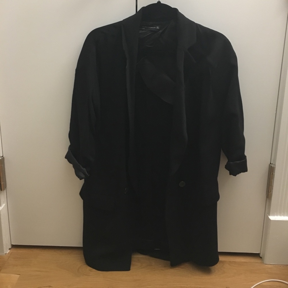 Zara black long line blazer