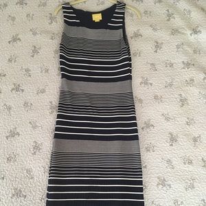 Anthropologie fitted midi dress navy and white