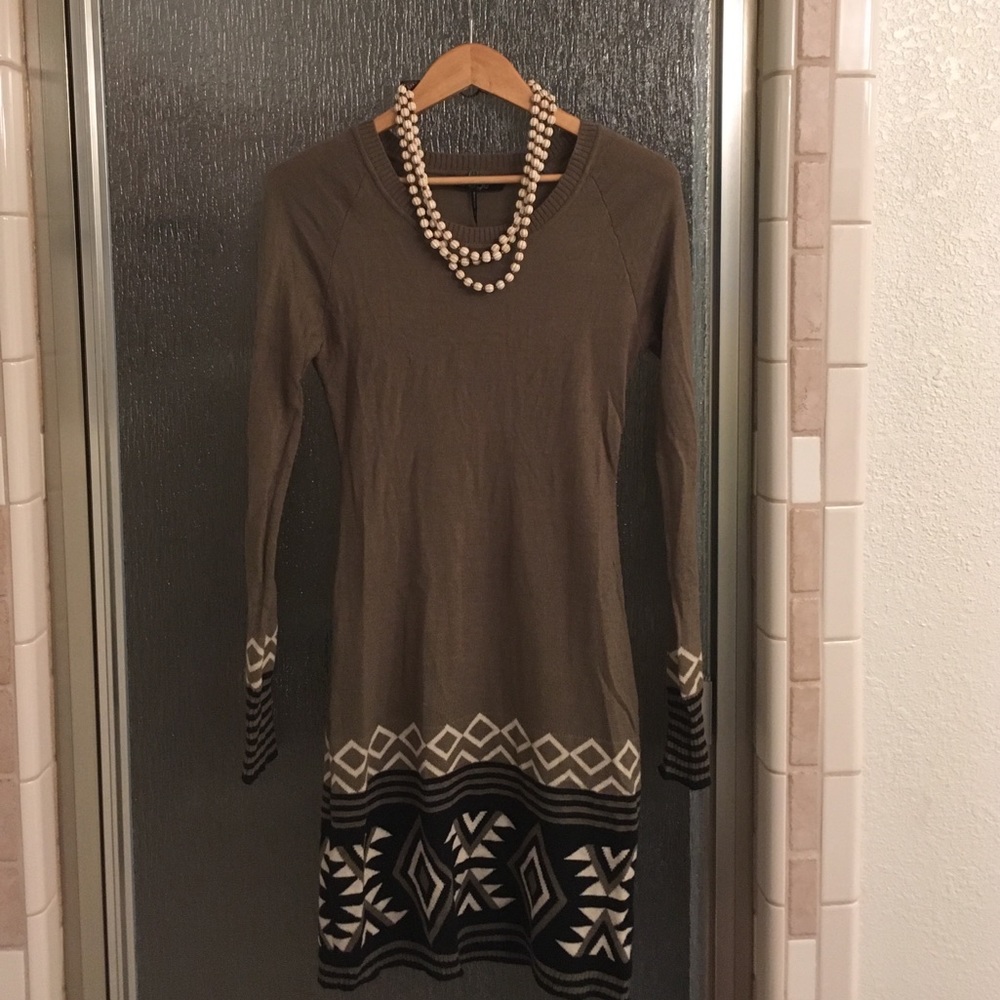 Sweater dress with scarf! Olive, ivory, and black.