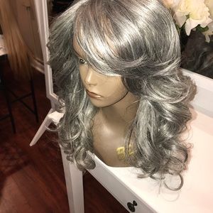 Gray long curly wig