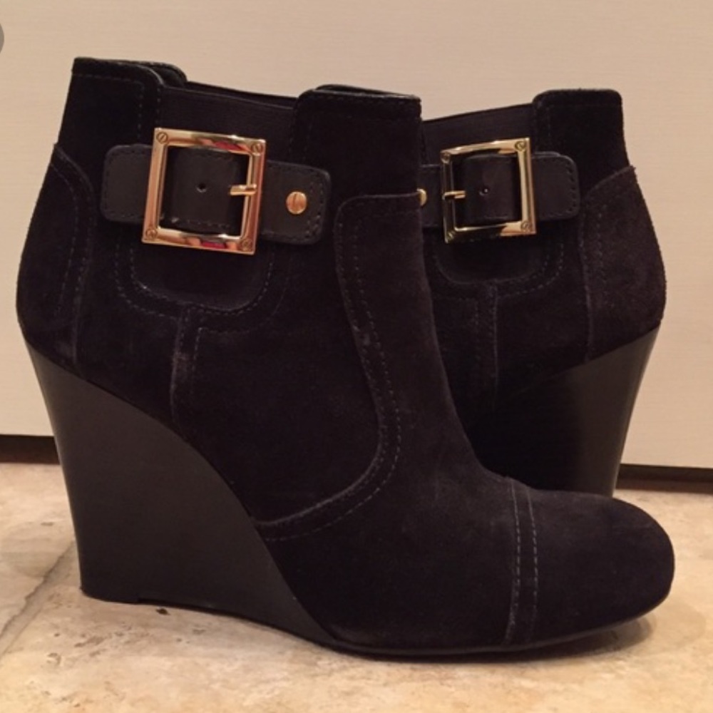 Tory Burch brown suede "Adrienne" wedge boooties