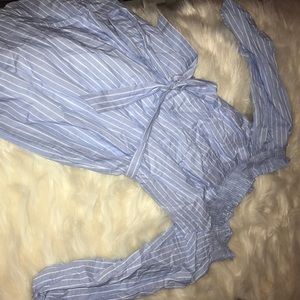 Blue and white striped bow dress