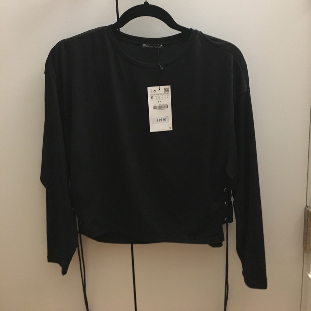 Zara brand new polyester long sleeve top black