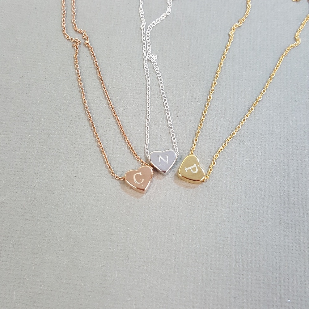 Initial engraved mini heart necklace