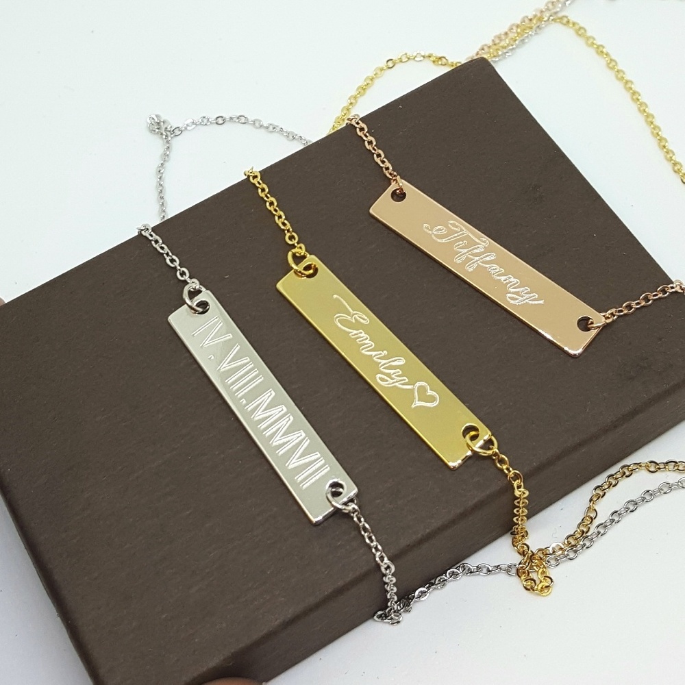Personalized engraved bar necklace
