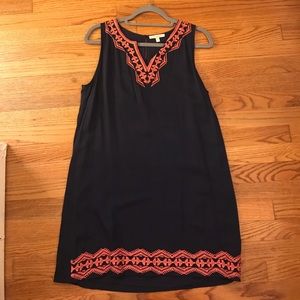 navy + coral tank dress