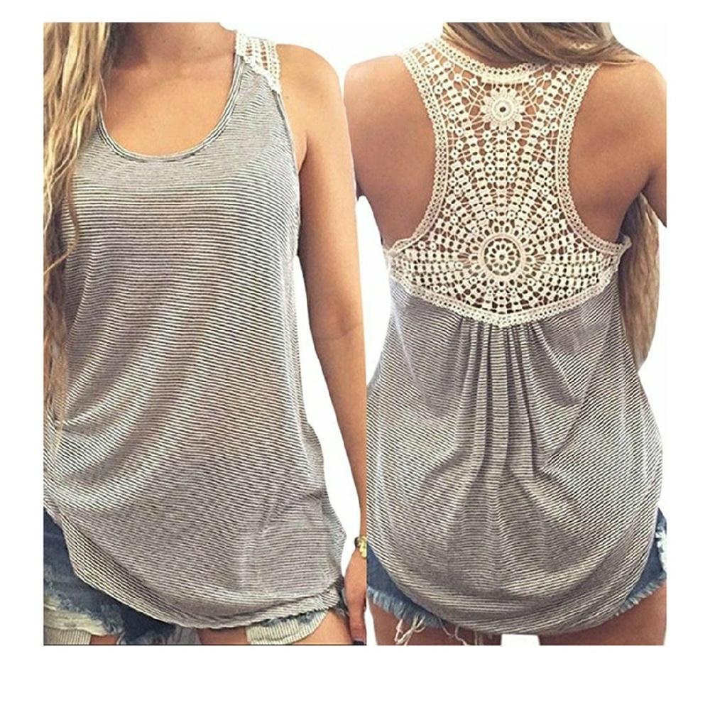 XL/3XL (Asian Sizes) Striped lace tank top