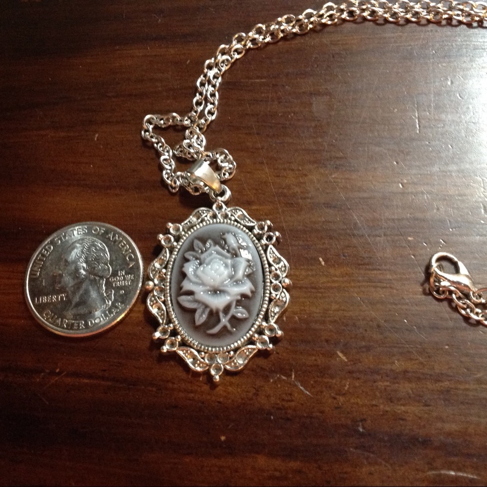 Rose cameo resin carved necklace