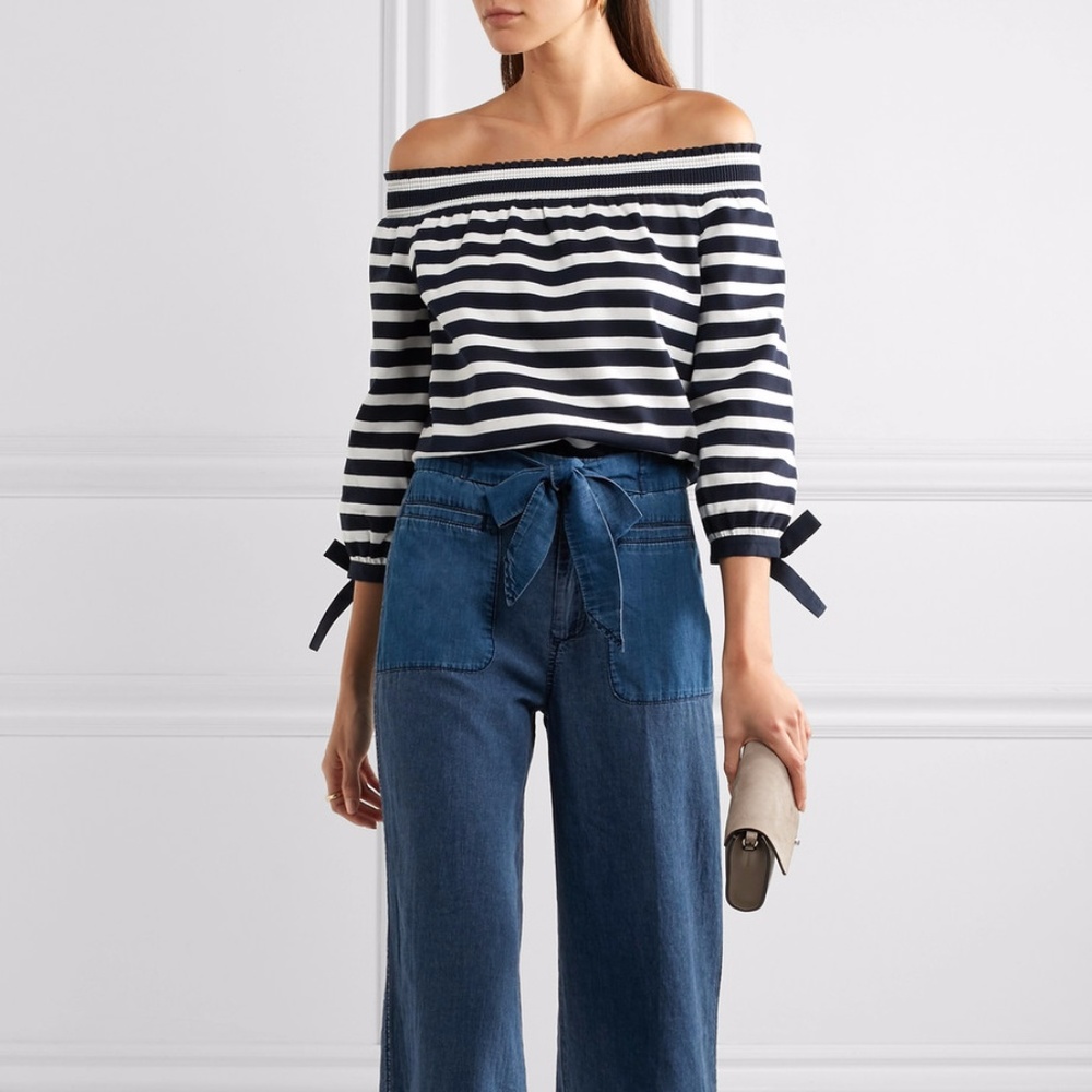 J Crew Striped long-sleeve off-the-shoulder top