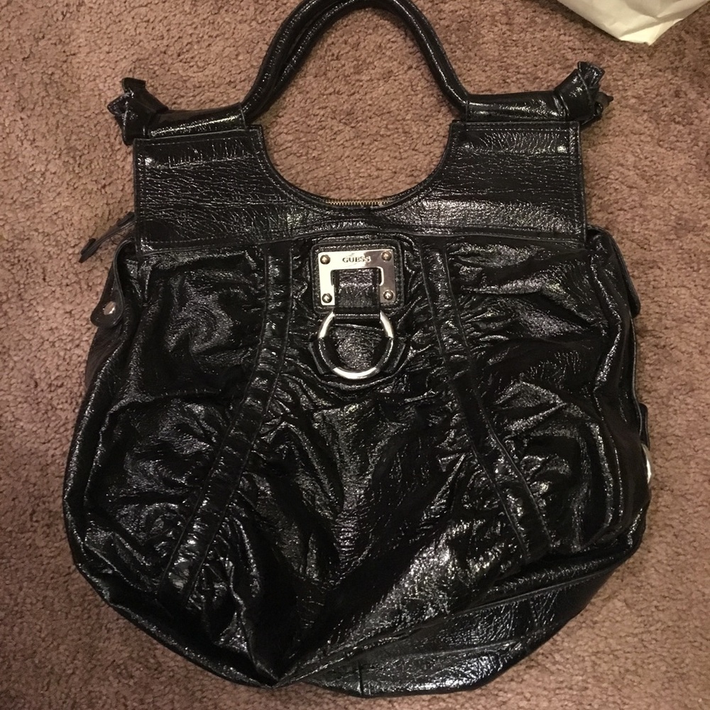 Guess patent leather oversized shoulder tote