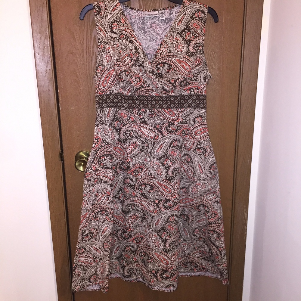 Brown & orange paisley dress with pockets