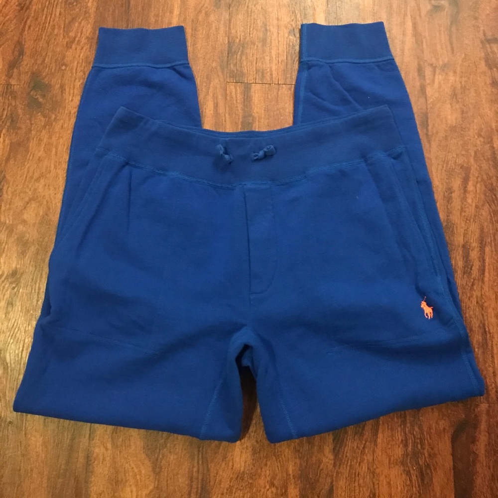 Men's L blue with orange horse polo sweat pants