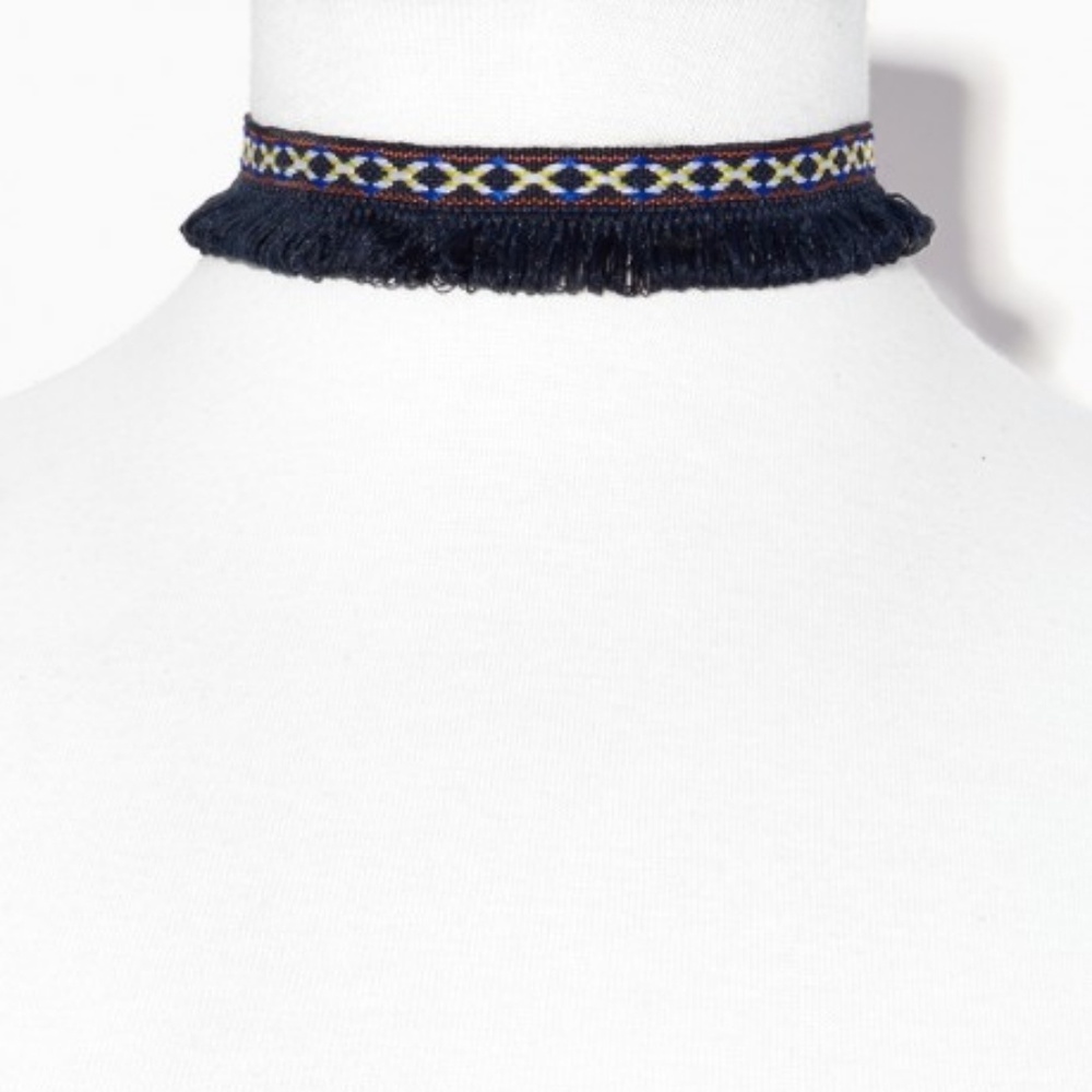 NWT blue chocker with fringe tribal print