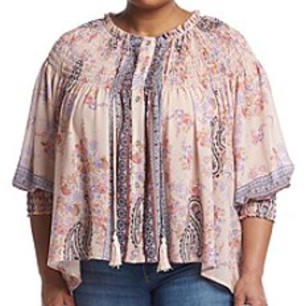 Skylar & Jade Plus Size Paisley Smocked Neck Top