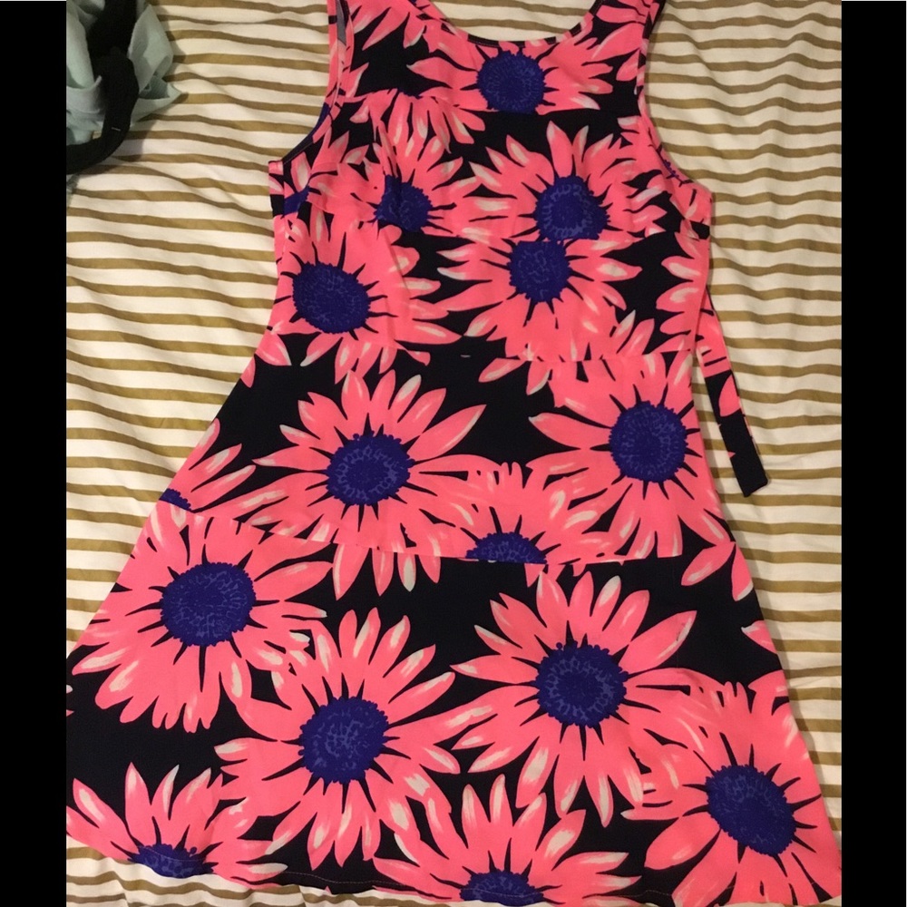 Blue and pink flower tie back dress