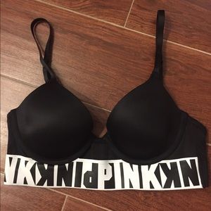 Black and White, pink strap, lightly lined bra.