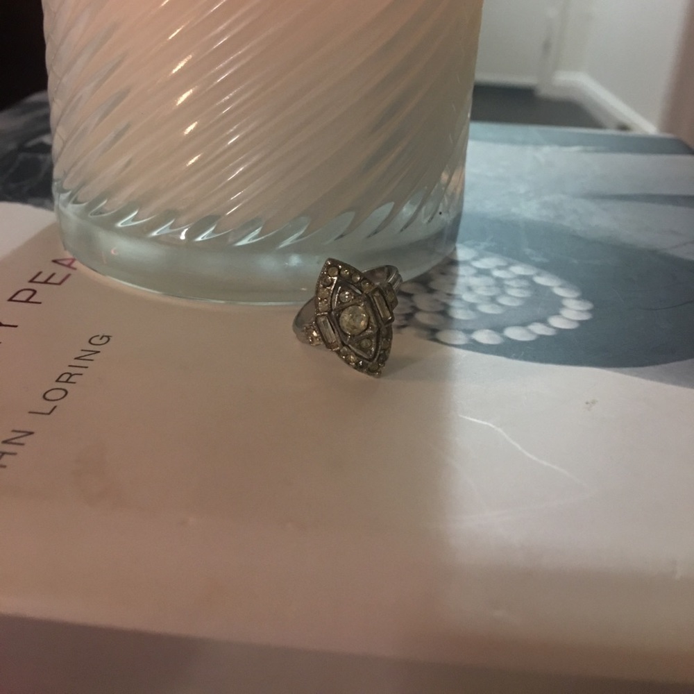 Vintage Rhinestone Deco Style Ring - adjustable