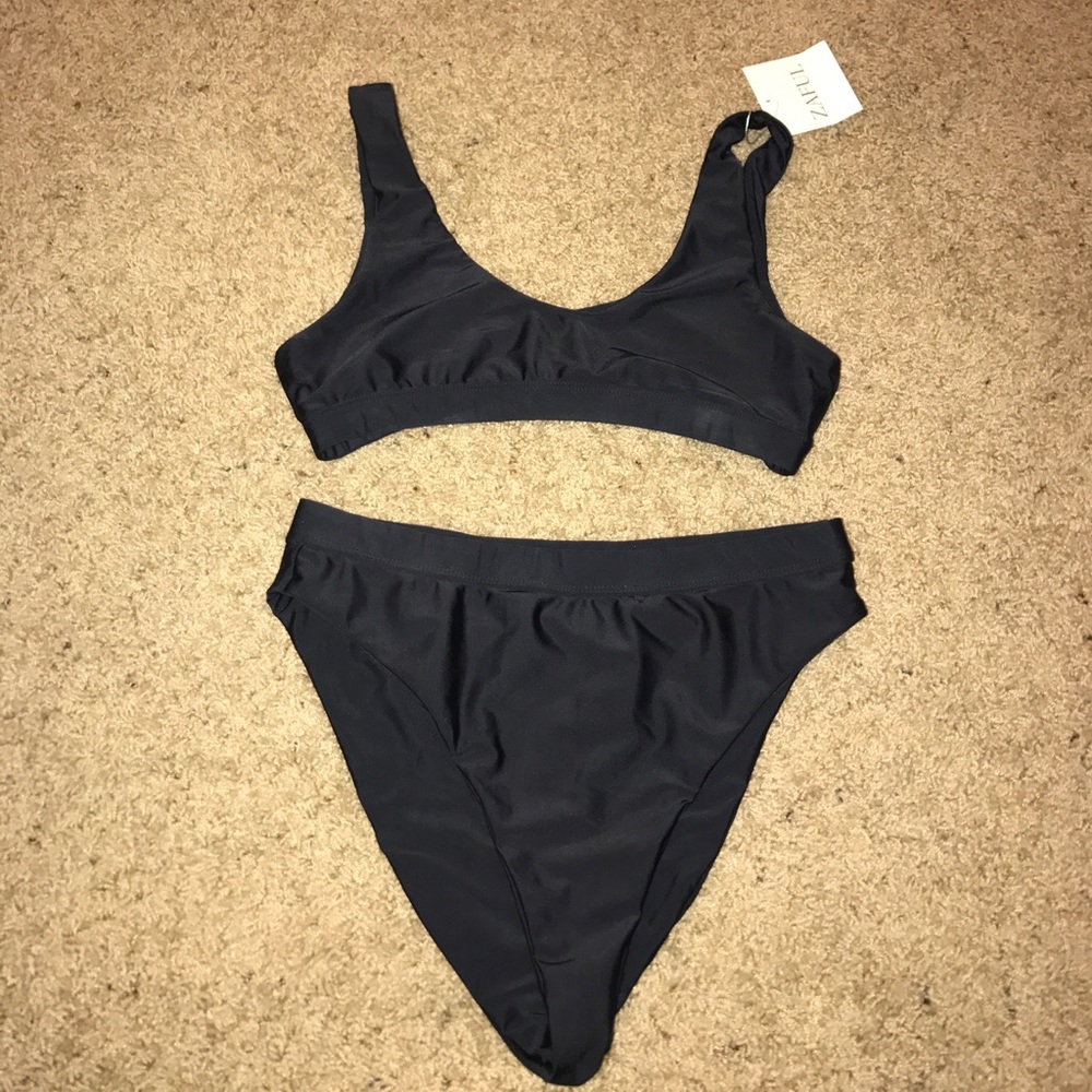 Trendy High-Waisted Black Zaful Bikini