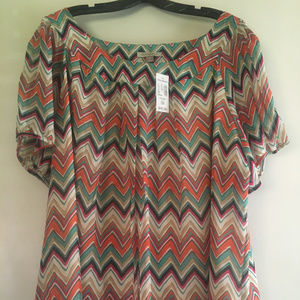 Roz & Ali Pleated Chevron Flutter Top - 3X - NWT