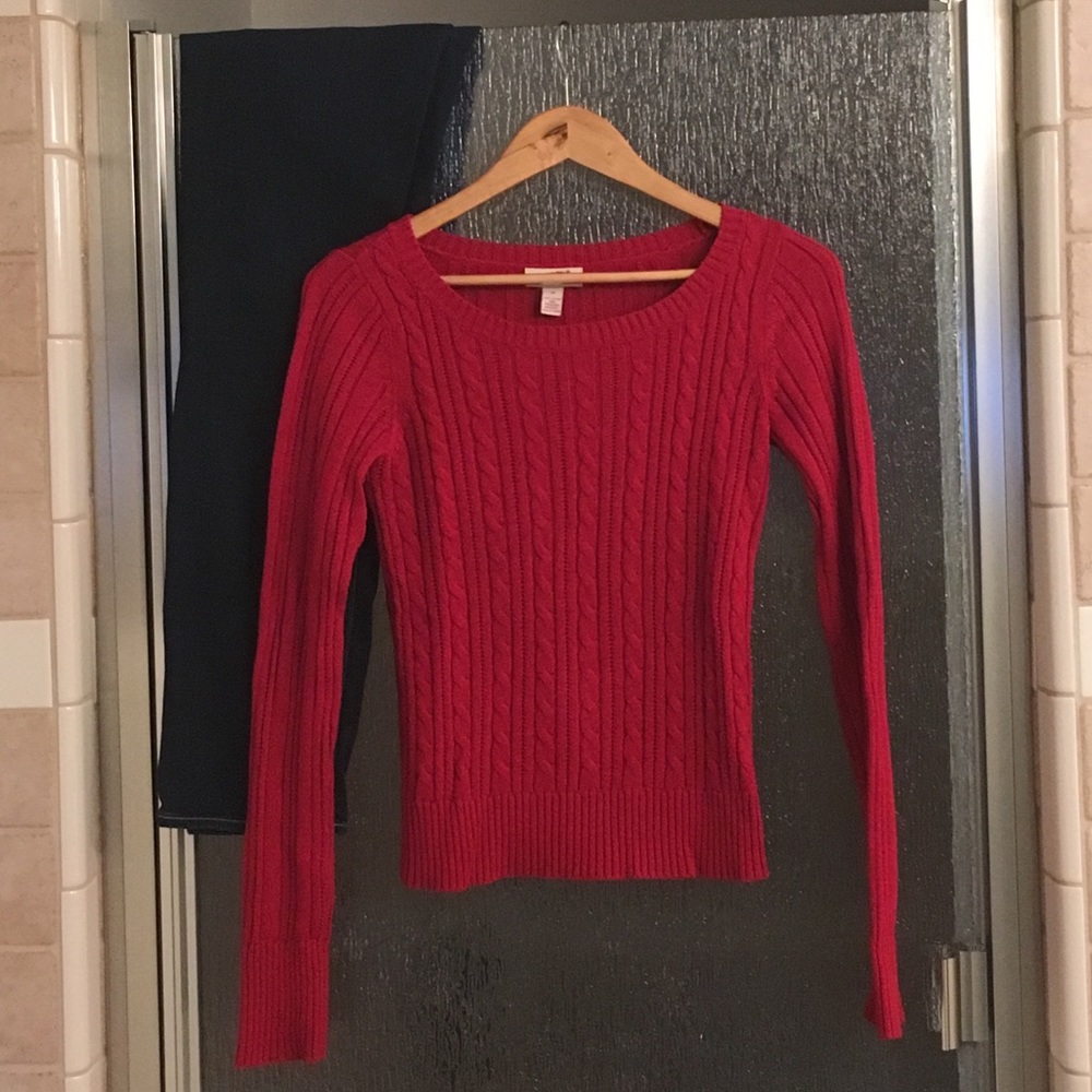 Red cable knit sweater
