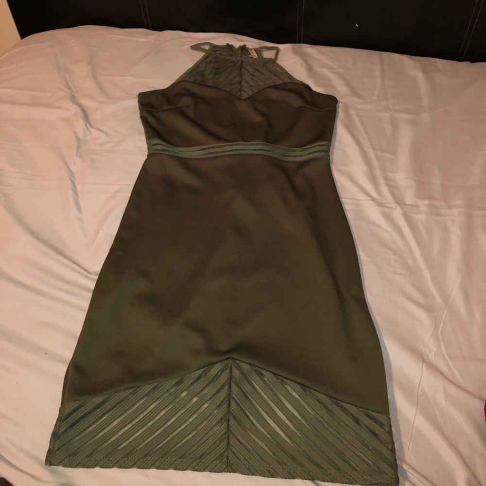 olive green body con dress