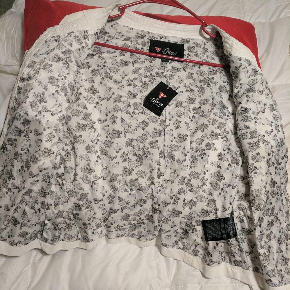 White guess leather jacket