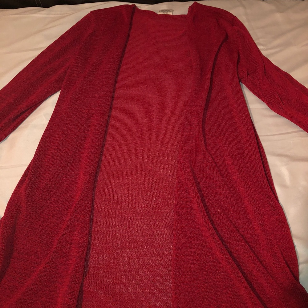red cardigan