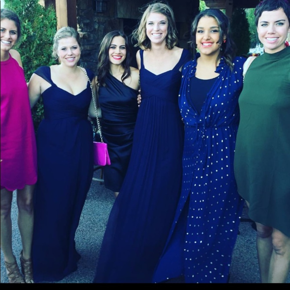 Navy Amsale Convertible Crinkled Silk Chiffon Gown