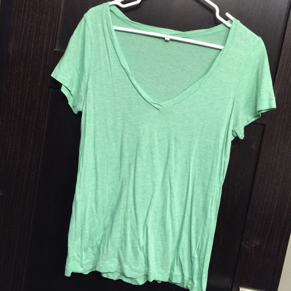 J.Crew Deep- V Neck, Heather Green, Size L