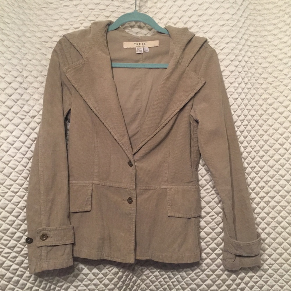 ZARA TRF Tan, 2 Button, Hooded Corduroy Jacket