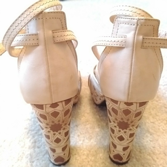 Beige Platform Stacked Heels with Ankle Straps - Picture 3 of 5