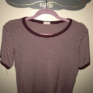 BRANDY MELVILLE MAROON AND WHITE STRIPED TEE