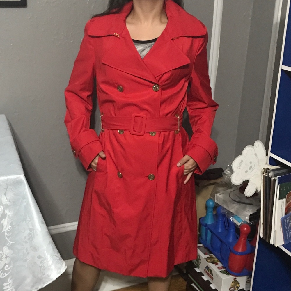 Red Calvin Klein Trench coat
