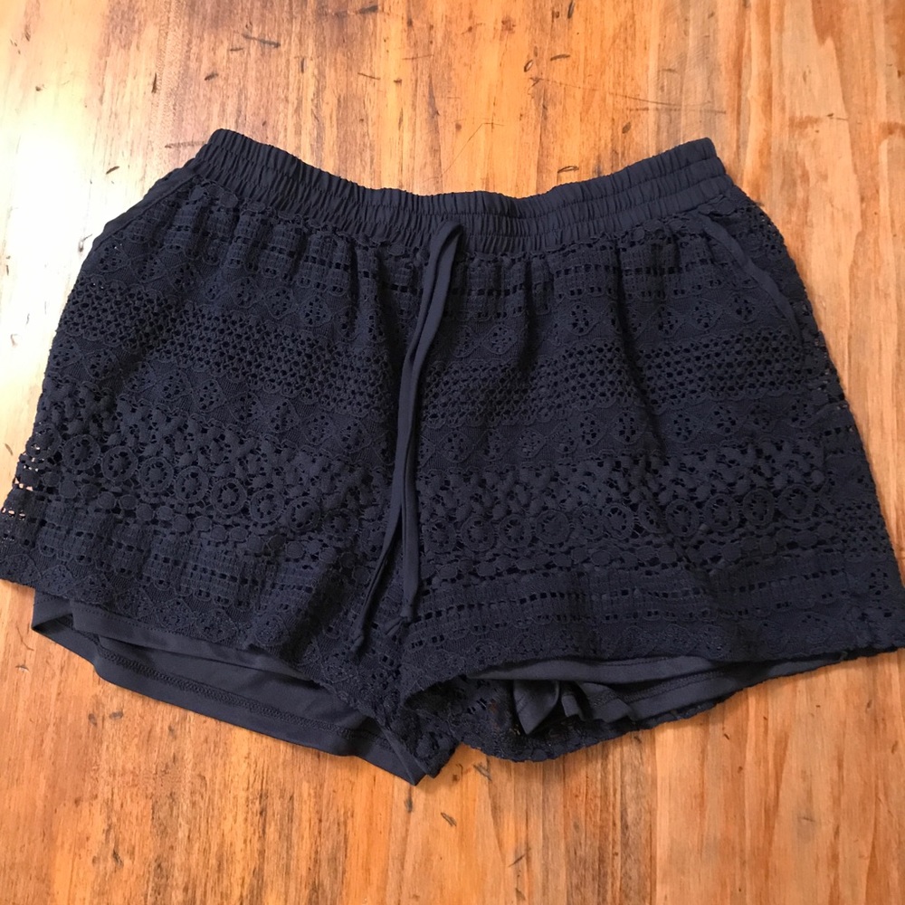 Navy Blue Crocheted Overlay Lined Short