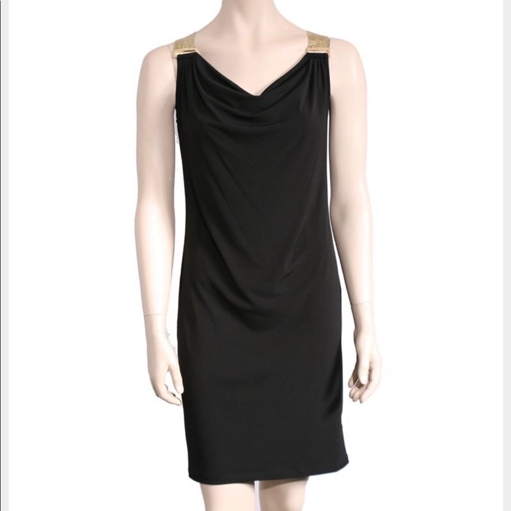 Michael Kors Gold Mesh Straps Sheath Jersey Dress.