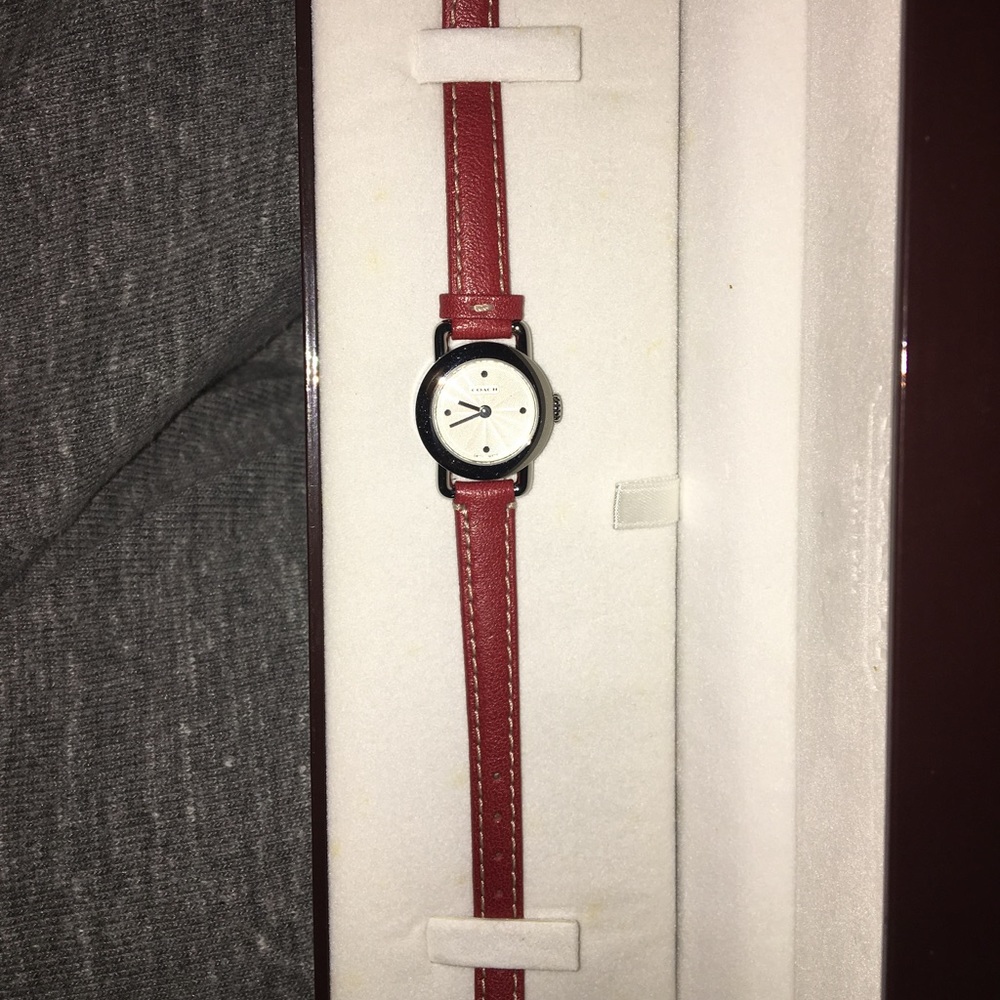 Coach Brand New Red Leather Strap / Silver Watch