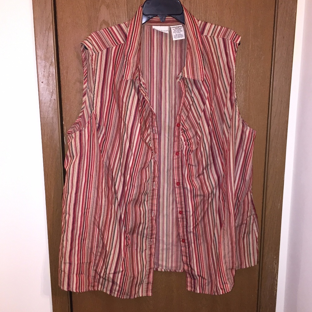 striped button-down sleeveless top