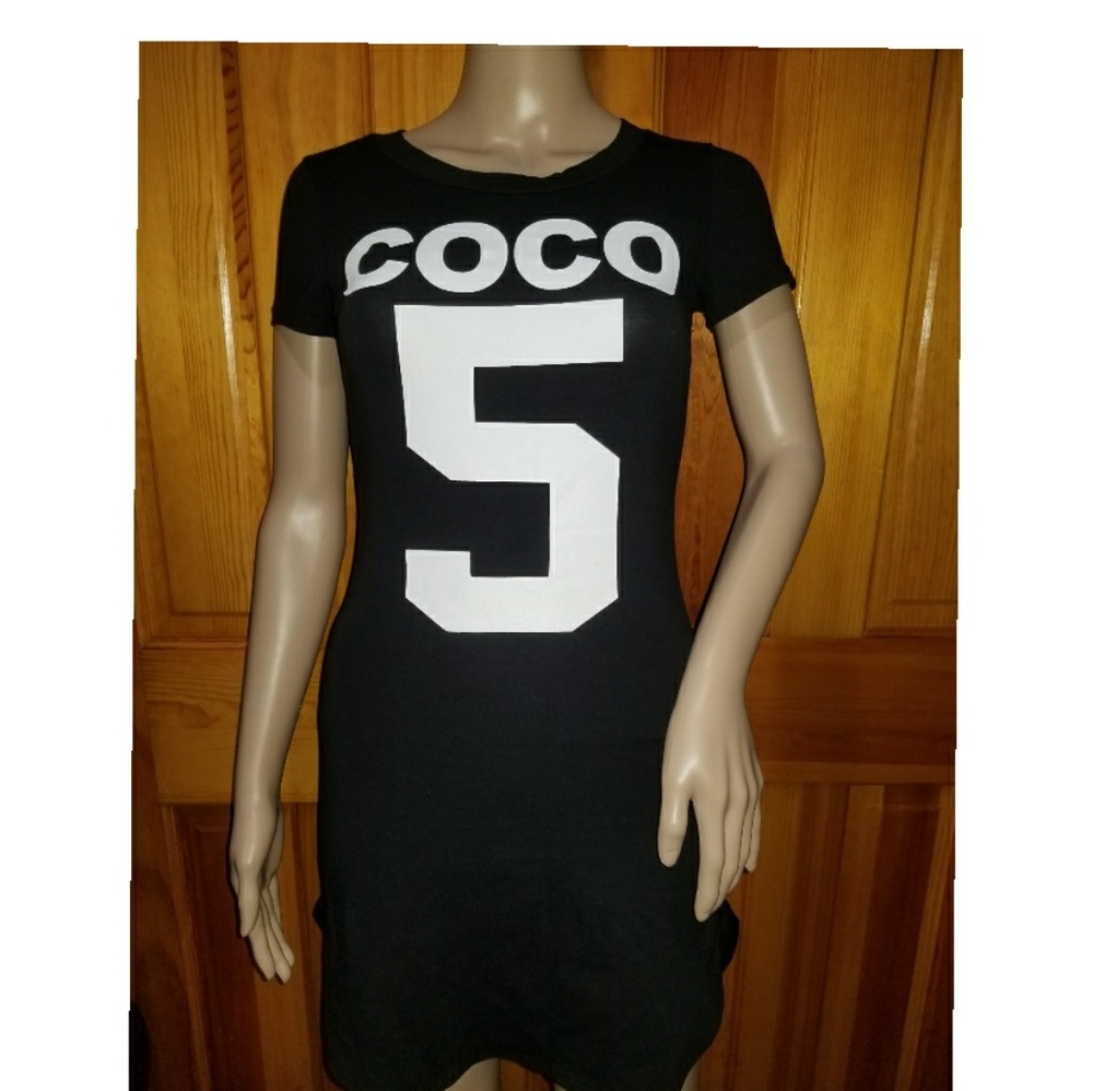 Women T Shirt Dress Black Print Number 5 Sexy Side