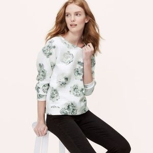 LOFT L Quilted Pullover Floral Sweatshirt Gray