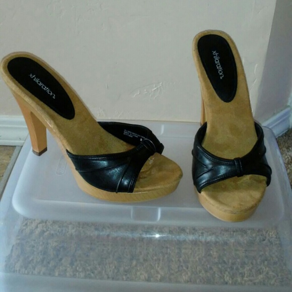 Faux leather and wood heels