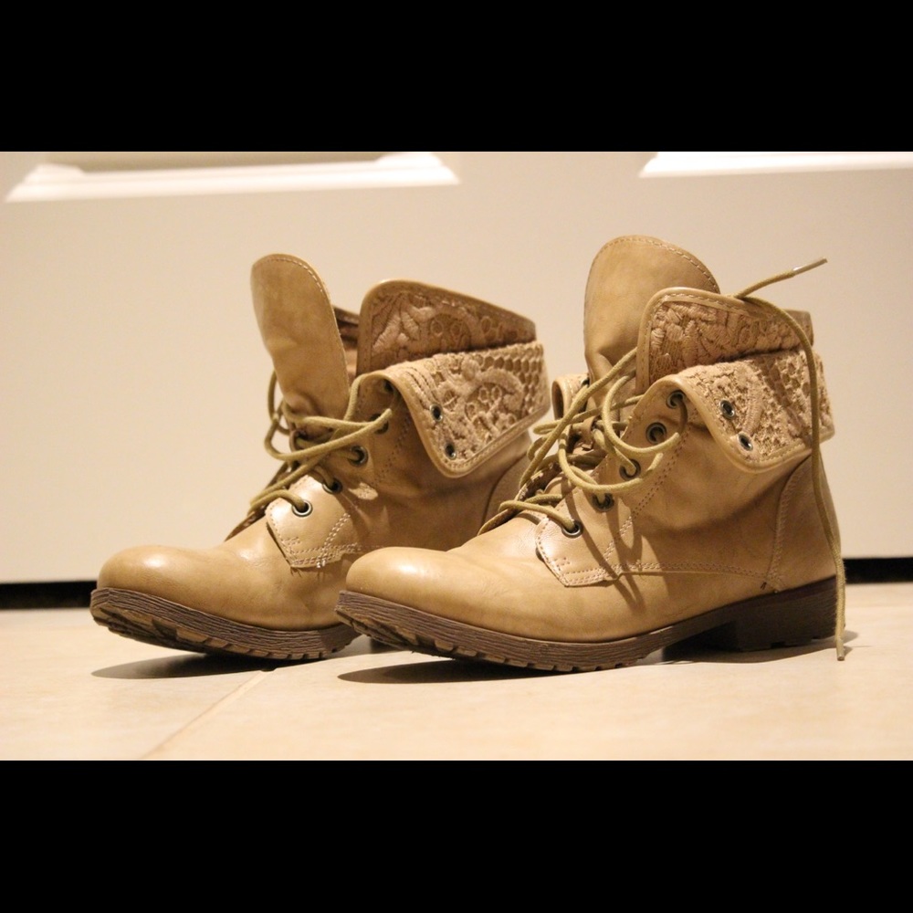 Beige Combat Boots, size 8, worn once
