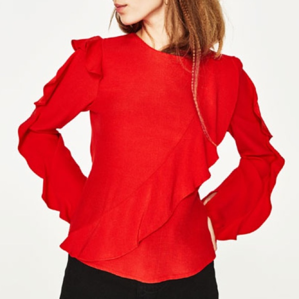 Zara red frilled top - Picture 1 of 5