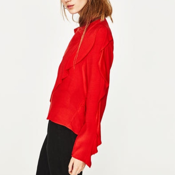 Zara red frilled top - Picture 3 of 5