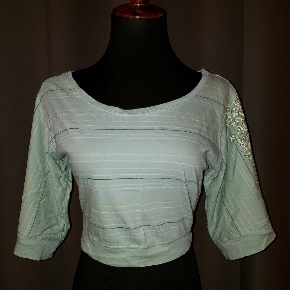 Boat Neck Crop Top With 3/4 Flared Sleeves