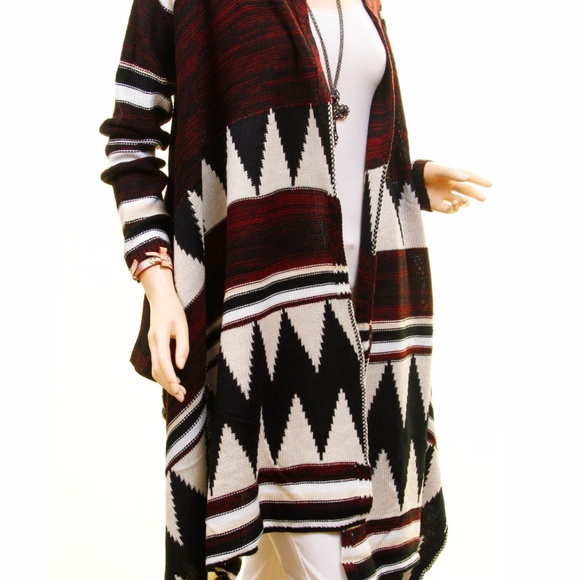 BOHO Wool Blend Tribal Sweater Duster Cardigan - Picture 3 of 8