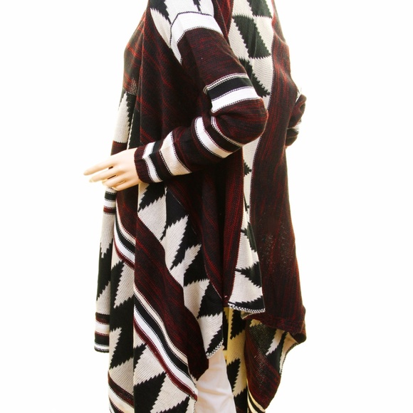 BOHO Wool Blend Tribal Sweater Duster Cardigan - Picture 6 of 8