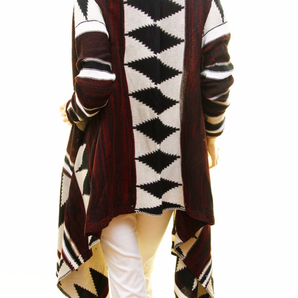 BOHO Wool Blend Tribal Sweater Duster Cardigan - Picture 5 of 8